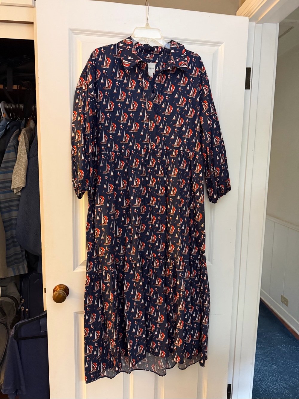 Maeve Navy and Red Sailboat Bettina Dress